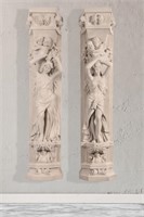 Pair Roman Girl Pilasters Stone Cast