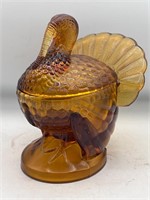 Vintage L.E. Smith Honey Amber Glass Turkey
