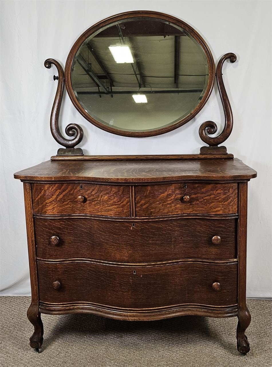 Marvel Furniture Tiger Oak Dresser With Mirror