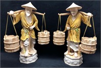 Vintage Pair of Ceramic Japanese Figurines Carryin