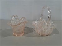 (2) Pink Glass Baskets