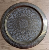 Vintage Etched Brass Plate Tray