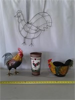 4-pc. Metal Rooster Decor