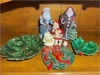 Santa Figurines & Wreath Plates & Bowl