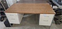 Desk - metal, tan, with laminate top - 2 drawers (