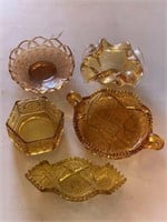 5 Amber Glass Bowls