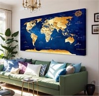 New Wall Art Blue map of The World Painting Ready