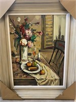 Framed Oil on Canvas Food on Table 30X40