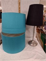 Two Blue Lamp Shades & Table Lamp Lot
