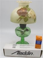 NICE GREEN ALADDIN LAMP WITH SHADE, CHIM, AND WICK