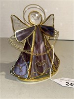 PURPLE STAINED GLASS ANGEL CANDLEHOLDER 6.75 in