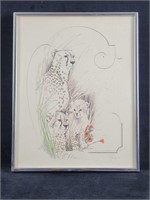 Lithograph of Mother Cheetah and Her Cubs by Tara