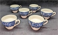 6 Liberty Blue Staffordshire Paul Revere Tea Cups