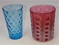 Coin Dot Cranberry Tumbler Glass & Blue Inverted P