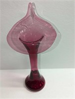 Glass Cranberry Cased Tall Jack In The Pulpit Vase
