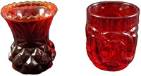 Vintage Ruby Red Toothpick Holder and Shot Glass