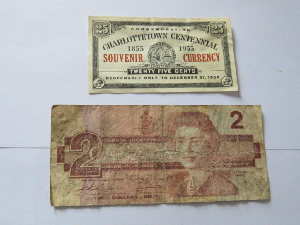 CHARLOTTETOWN SOUVENIR CURRENCY, OLD CANADIAN $2