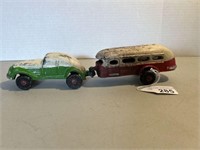 VINTAGE CAST IRON CAR AND TRAILER 2.5 in x 12 in