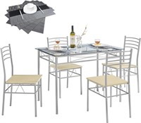 VECELO Dining Table with 4 Chairs  Silver X-Large