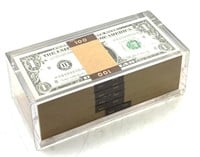 Lucite Encased Stack of Money $1 Uncirculated