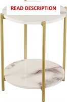 $44  2 Tier Round Side Table  Faux Marble White