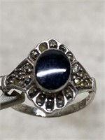 925 Black Stone and Marcasite Ring