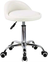 KKTONER PU Leather Round Rolling Stool with Back R
