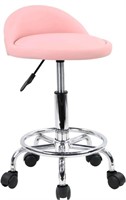 KKTONER PU Leather Round Rolling Stool with Foot R