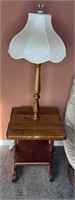 Vintage wooden side table w built in lamp