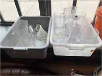 2 Bus Bins w/ Water & Beer Jugs, Measuring Cups,