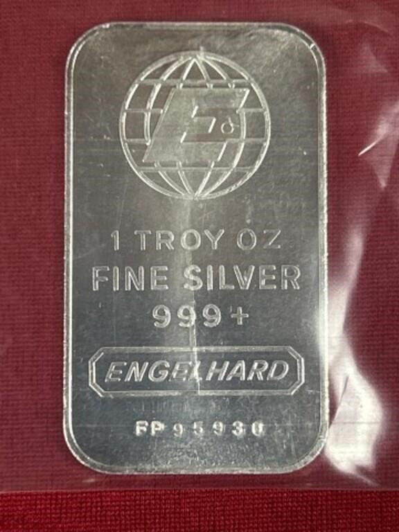 Engelhard 1 Troy oz fine silver 999 bullion bar