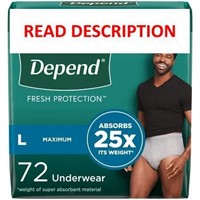 $55  Depend Adult Underwear  Max L  Grey  72Ct