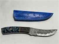 DAMASCUS STEEL KNIFE WITH LEATHER SHEATH  8.5in L