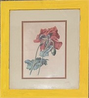 VINTAGE FLORAL POPPY PRINT WITH PAINTED YELLOW