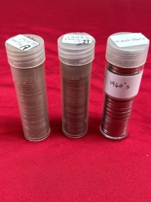 1943 steel pennies tubes and mixed 1960s nickels