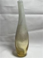 YELLOW AND WHITE ART GLASS VASE 14.25in T