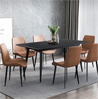 B8877  Slate Stone Dining Table 4 Leather Chairs -