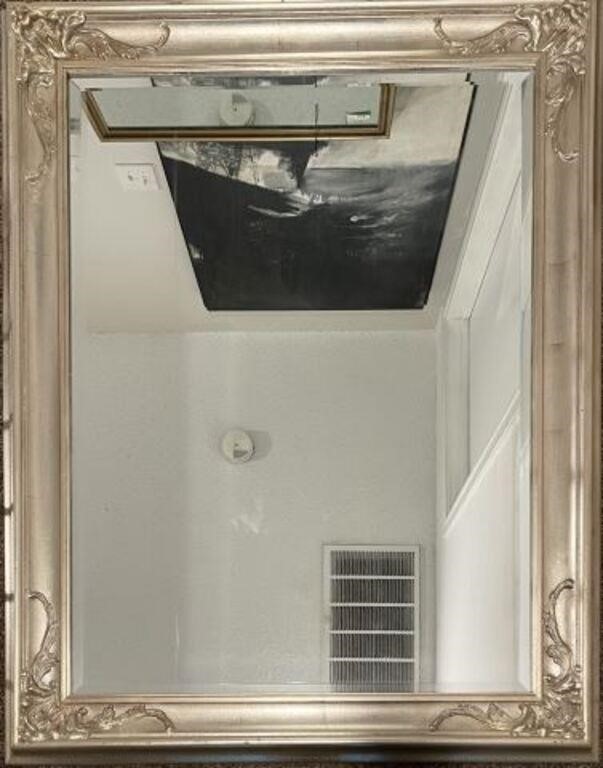 WALL MIRROR WITH WOODEN SILVER FRAME 38.5in x