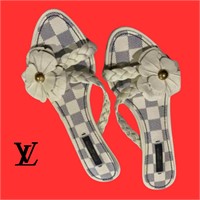 Authentic LOUIS VUITTON Damier Azur Sandals 7.5