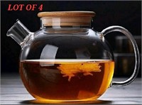 Lot of 4 - Paracity Glass Tea Kettle, Wood Top, 10