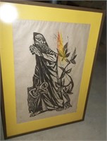 Framed Burning Bush Linocuts by Robert O. Hogell