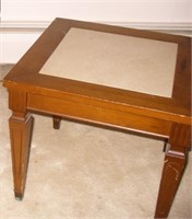 Small MCM Wood Side Table w/ Marble Center