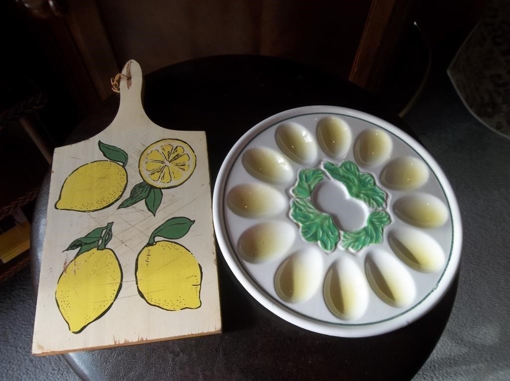 Retro Lemon Cutting Board & Egg Plate