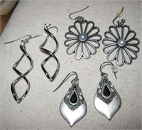 3 Pair Lia Sophia Silver Tone Earrings
