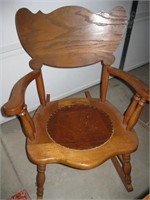 Antique Wood Rocker w/ embossed Leather Seat