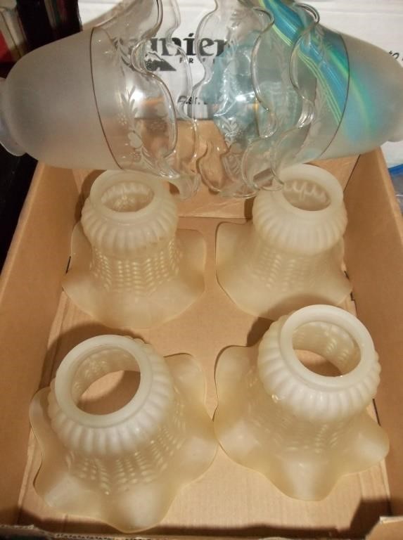 Set of 4 Frosted & 3 Etched Glass Sconces