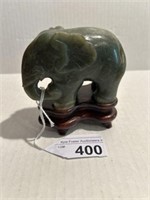 DARK GREEN JADE ELEPHANT STATUE WITH WOOD STAND 4