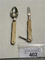 2 PC ANTIQUE TRAVELING CUTLERY FORK AND SPOON SET