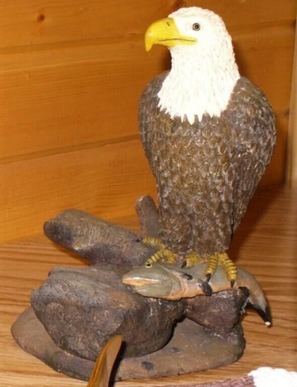 8" Tall Resin Eagle w/ Fish Figurine