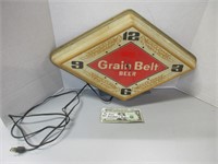 Vintage Grain Belt beer sign and clock, untested